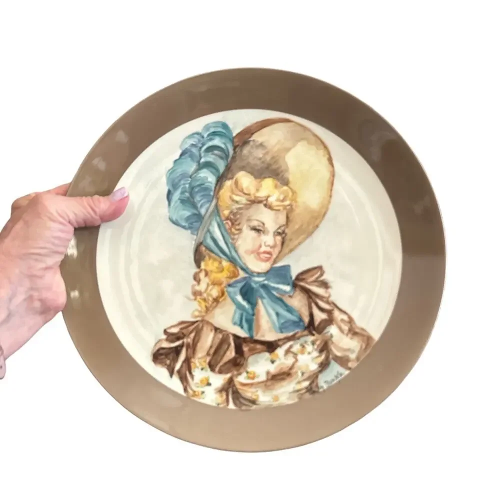 Vintage 1950s Hand Painted Lady Plate by Helen Burke 10.5”